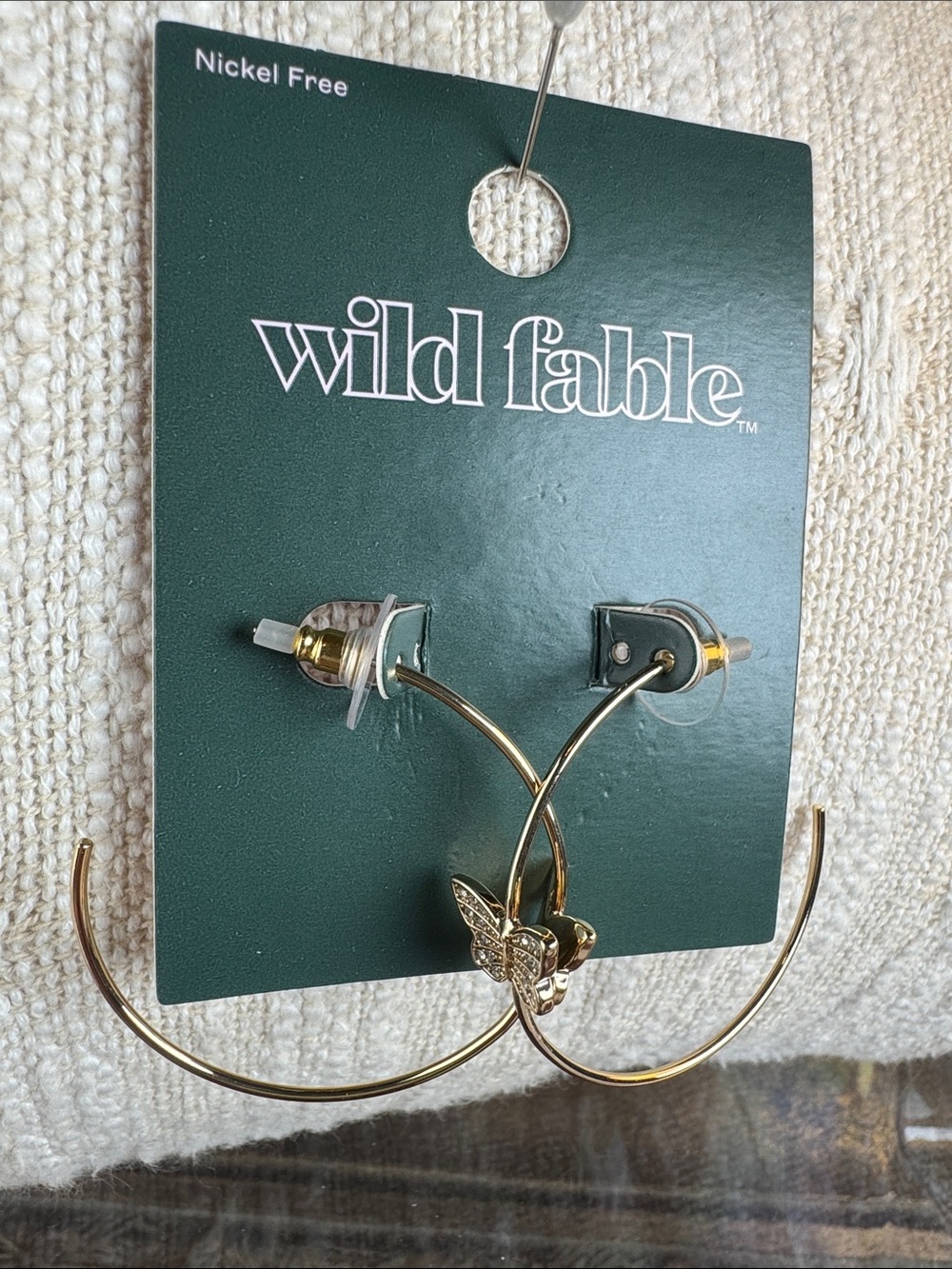0654-wild fable Gold Butterfly‎ Open Hoop Earrings